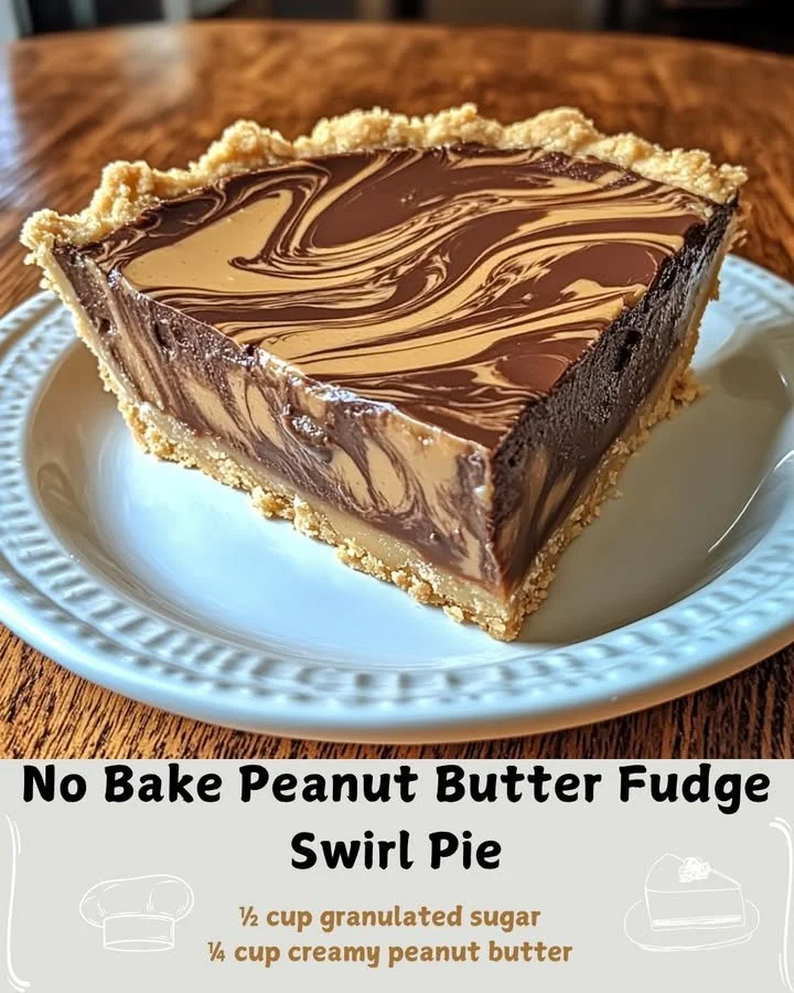 No-bake peanut butter pie with fudge swirl, perfect for dessert lovers.