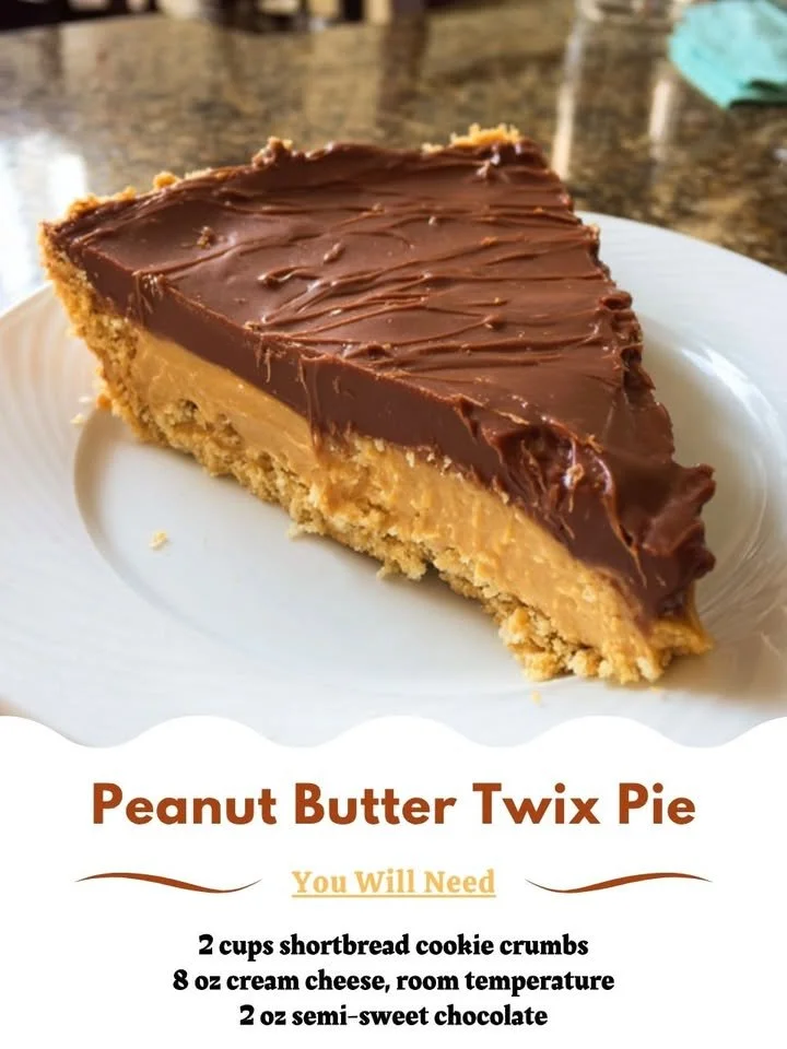 Delicious Peanut Butter Twix Pie topped with chocolate and caramel drizzle.