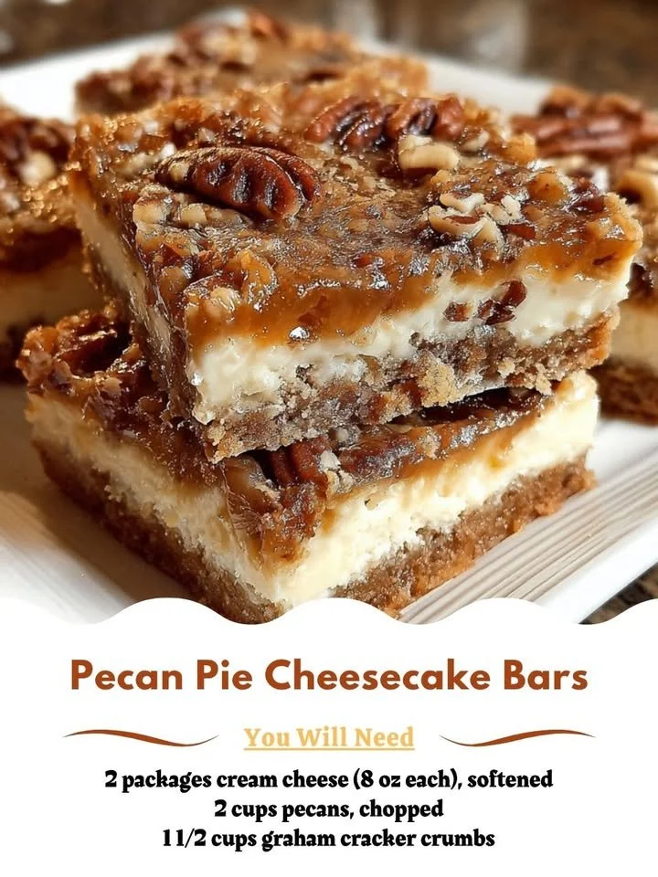 Delicious Pecan Pie Cheesecake Bars served on a white plate