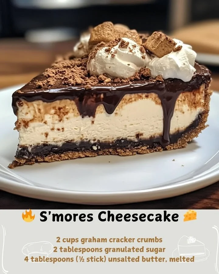S'mores Cheesecake topped with chocolate and marshmallows