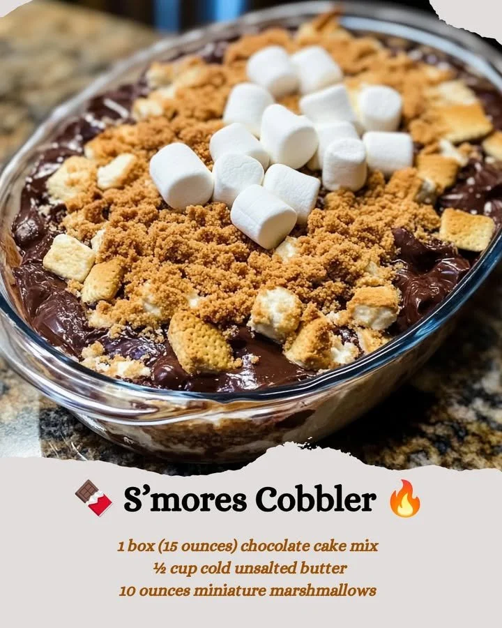 S'mores Cobbler with chocolate, marshmallows, and graham crackers