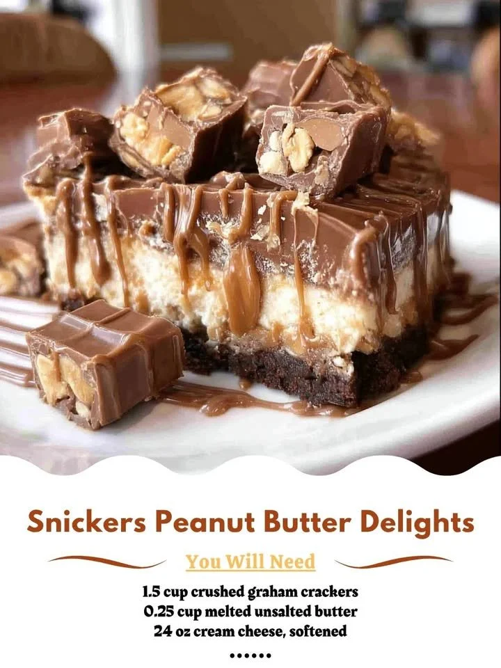 Delicious Snickers peanut butter treats with chocolate and peanut filling