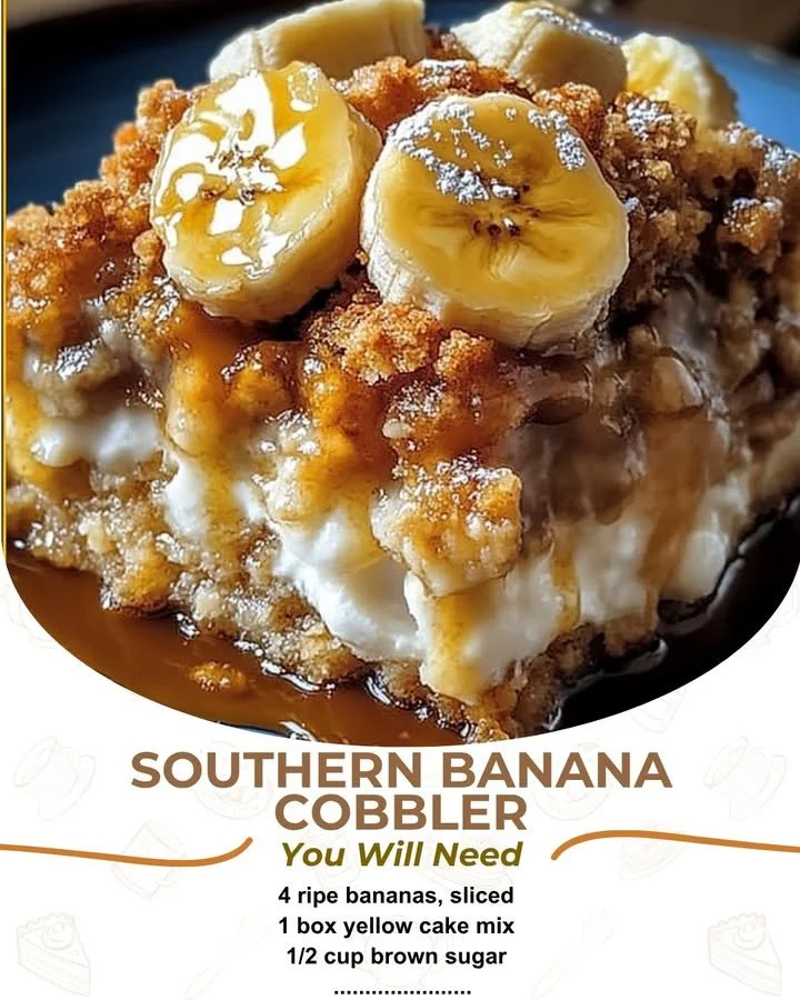 Delicious Southern-style banana cobbler served in a dish