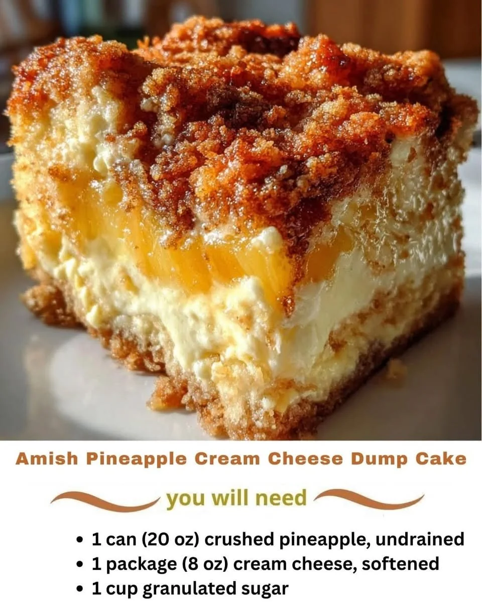 Delicious Amish Pineapple Cream Cheese Dump Cake fresh out of the oven