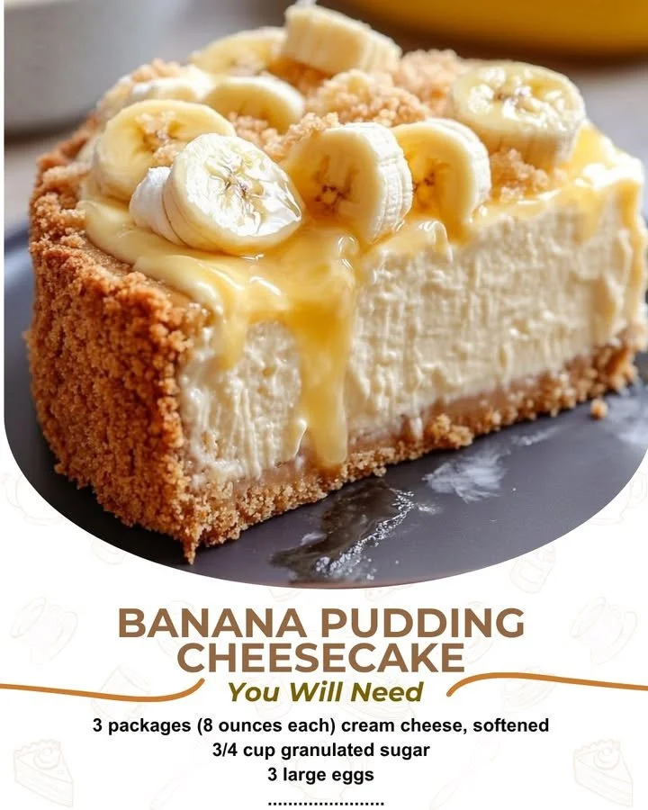 Delicious slice of banana pudding cheesecake topped with whipped cream and banana slices