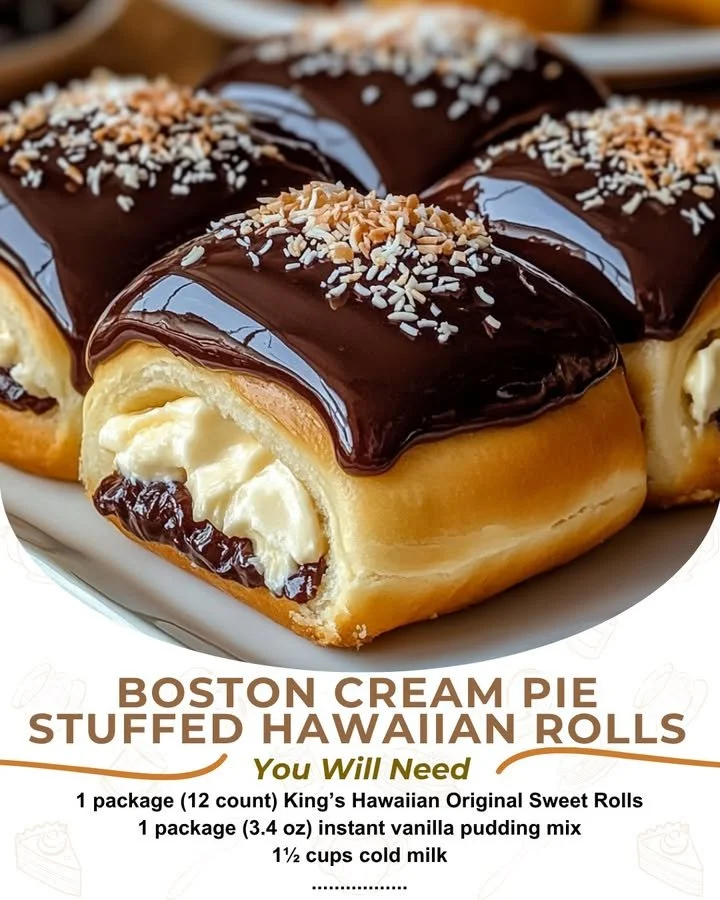 Boston Cream Pie-Filled Hawaiian Rolls on a plate