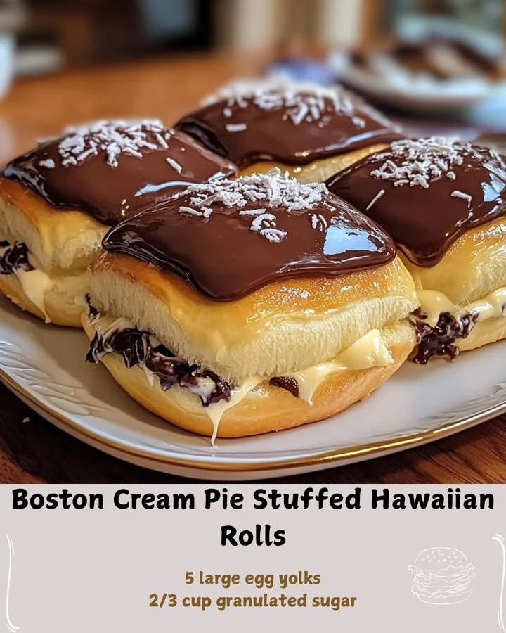 Boston Cream Pie Stuffed Hawaiian Rolls dessert on a plate