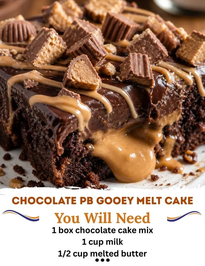 Delicious chocolate peanut butter gooey melt cake with rich frosting