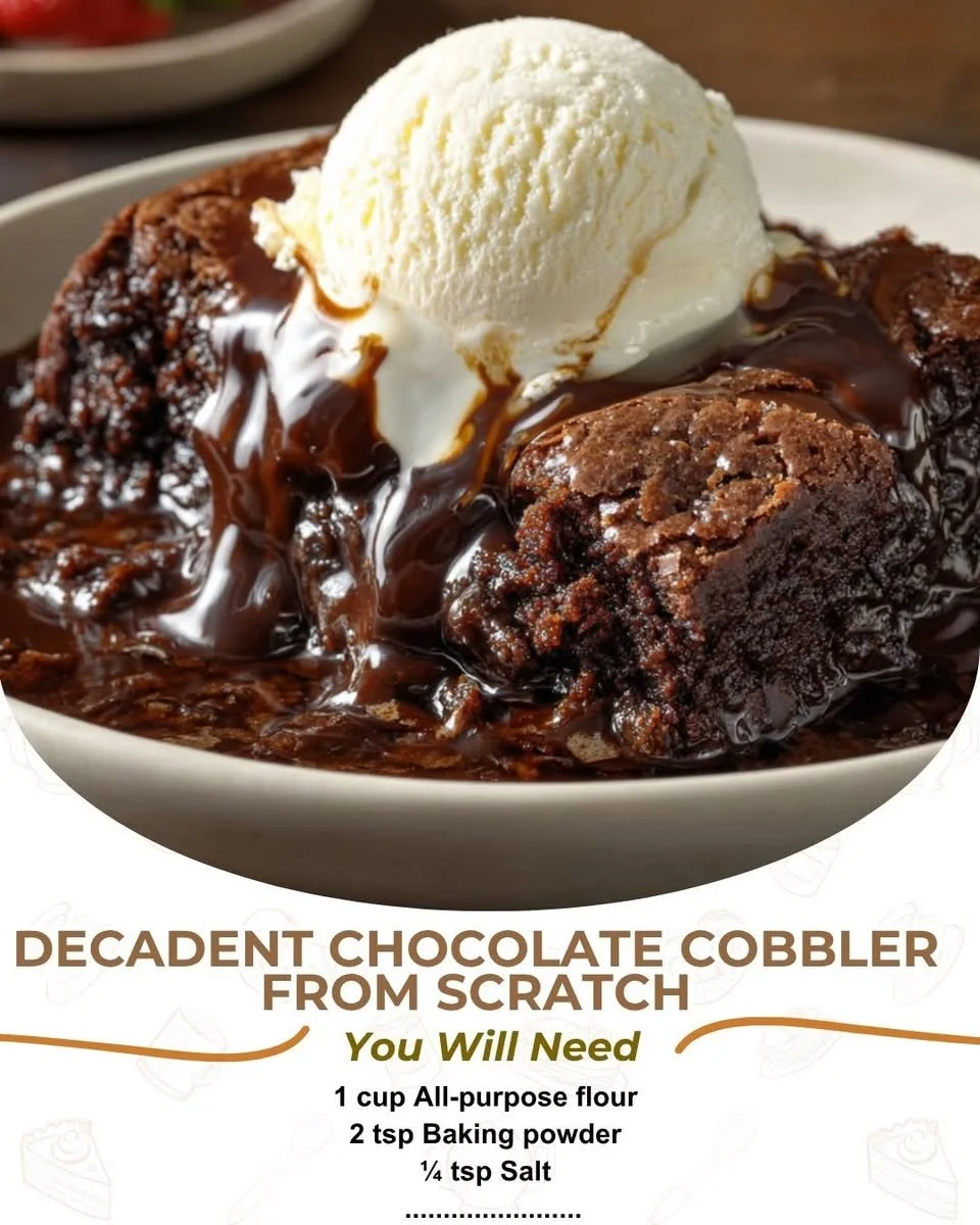 Decadent chocolate cobbler dessert with rich melted chocolate topping