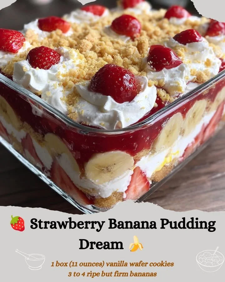 Creamy strawberry banana pudding dessert in a glass