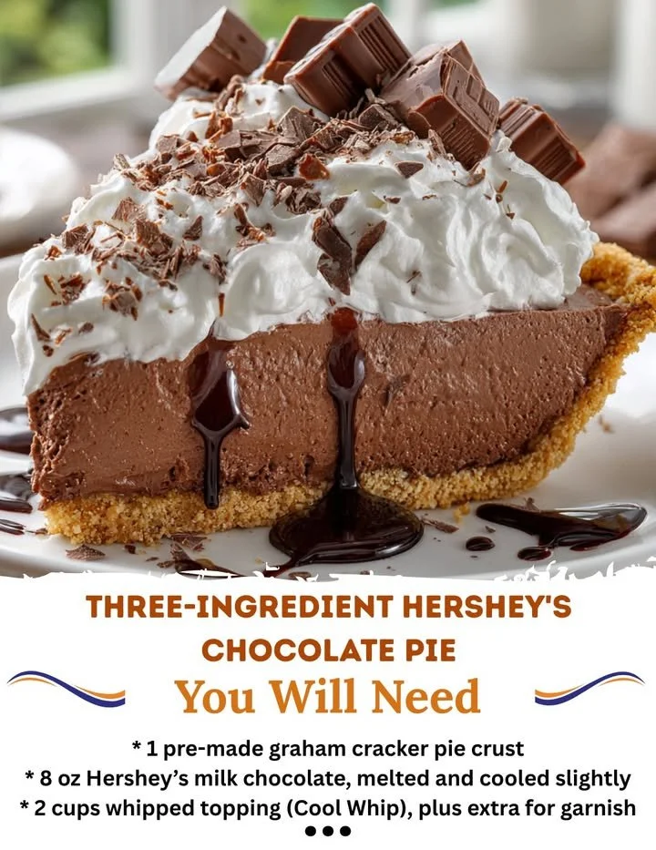 Delicious slice of Hershey's Chocolate Pie topped with whipped cream