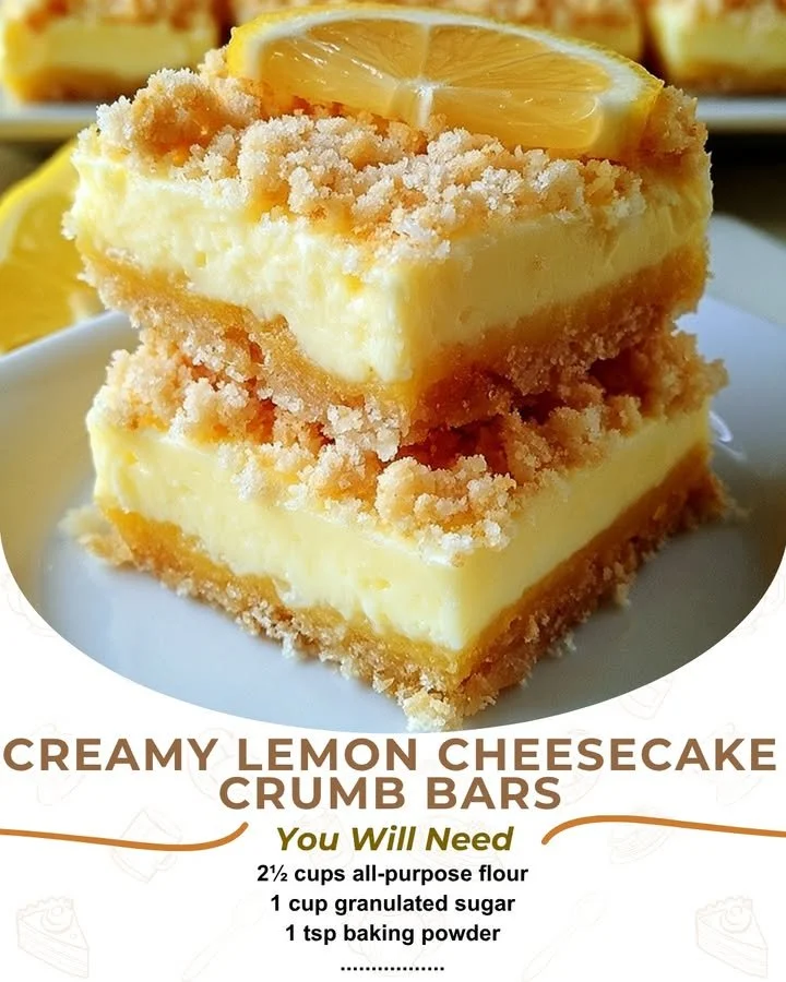 Lemon cheesecake crumb bars with creamy filling and crumbly topping