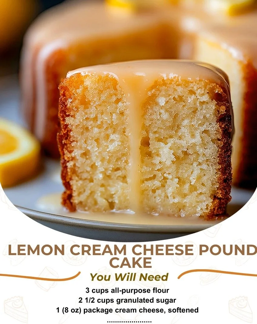 Delicious Lemon Cream Cheese Pound Cake slice on a plate