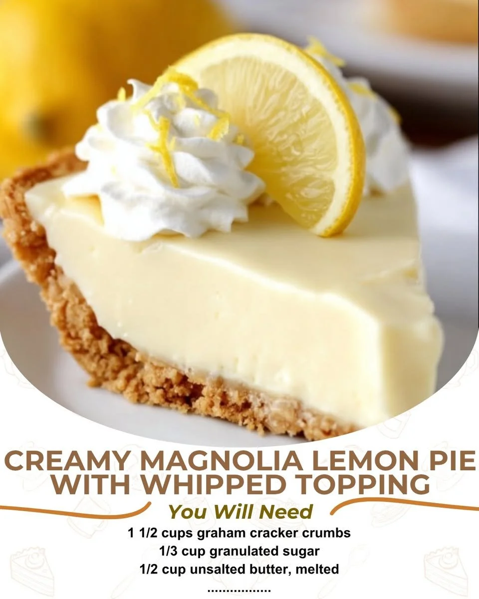 Magnolia Lemon Pie with creamy filling, garnished with lemon slices