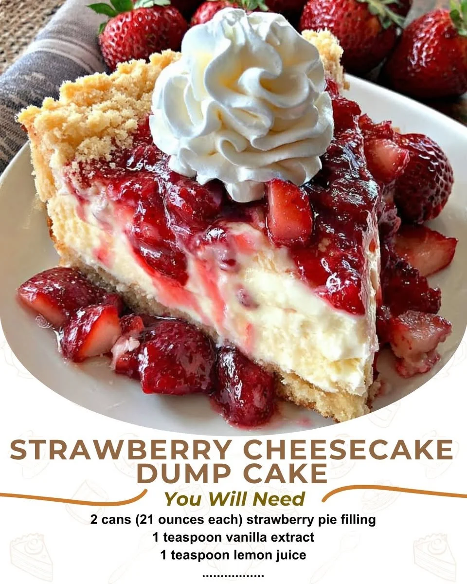 Delicious strawberry cheesecake dump cake served on a plate
