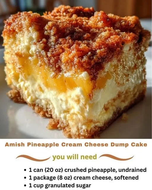 Delicious Amish Pineapple Dump Cake topped with cream cheese frosting