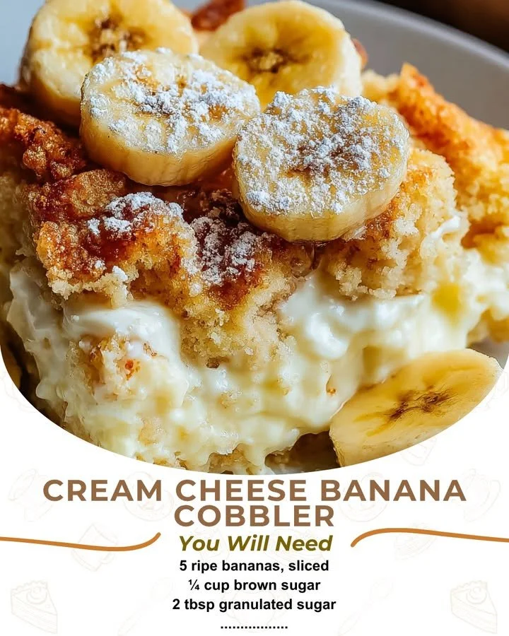 Delicious banana pudding cheesecake cobbler served in a dessert dish