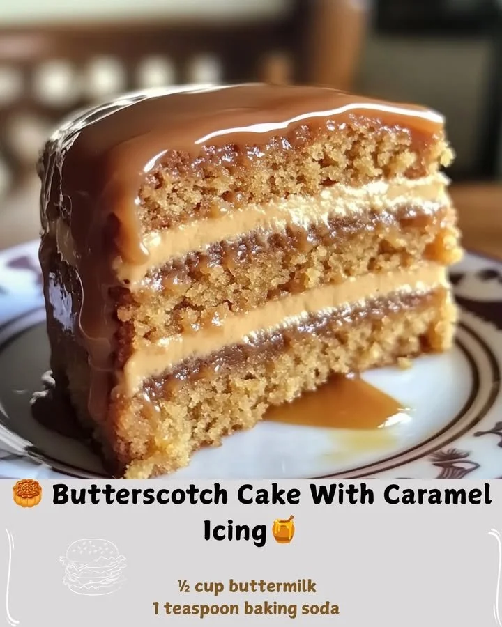 Delicious Butterscotch Cake topped with rich caramel icing.