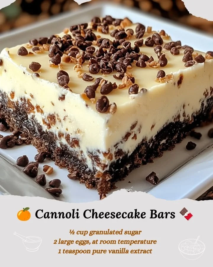 Delicious Cannoli Cheesecake Bars on a white plate with chocolate drizzle