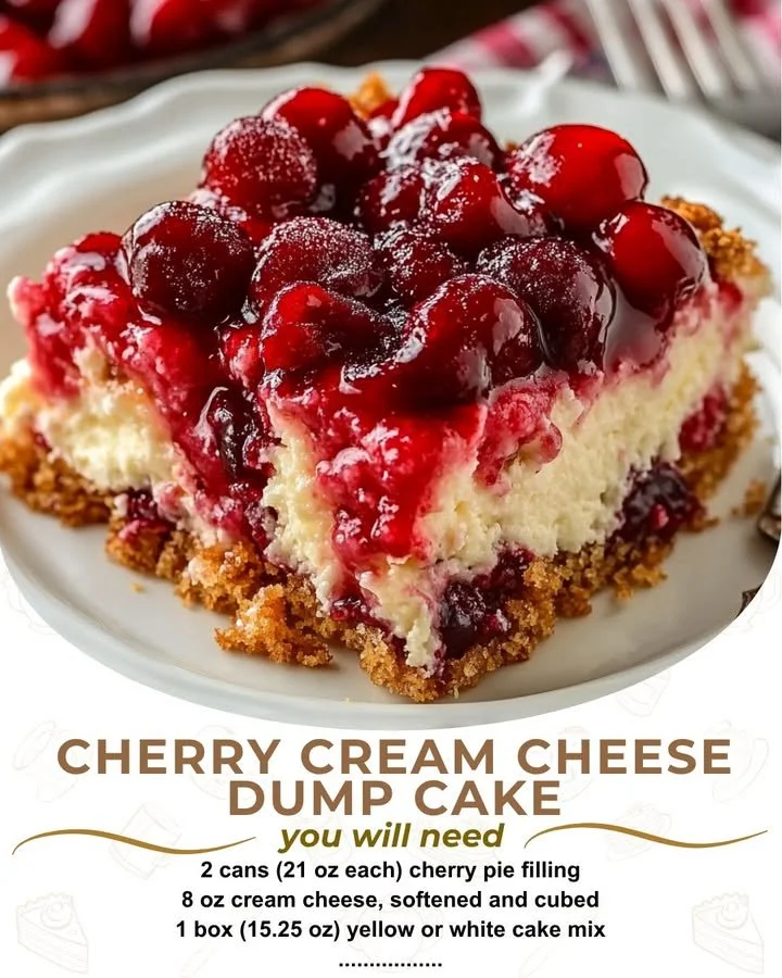 Delicious cherry cream cheese dump cake served on a plate