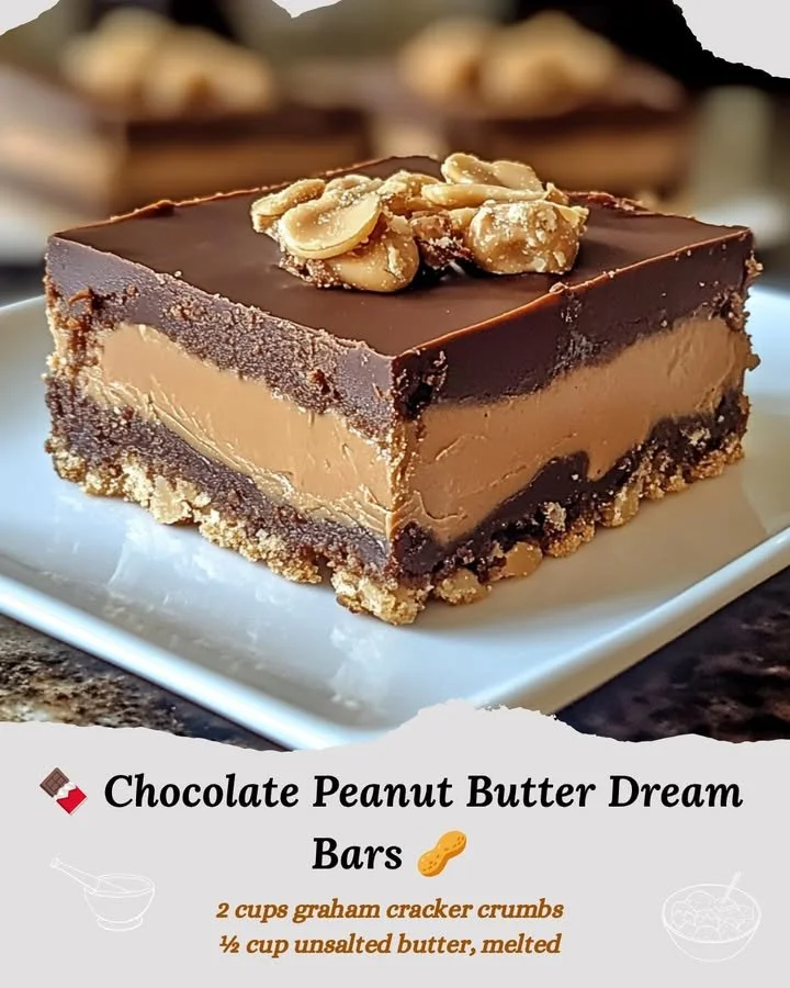 Delicious Chocolate Peanut Butter Dream Bars served on a plate