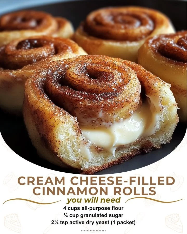 Delicious cream cheese-filled cinnamon rolls fresh from the oven