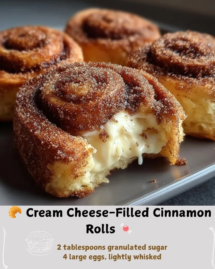 Delicious cream cheese stuffed cinnamon rolls fresh out of the oven