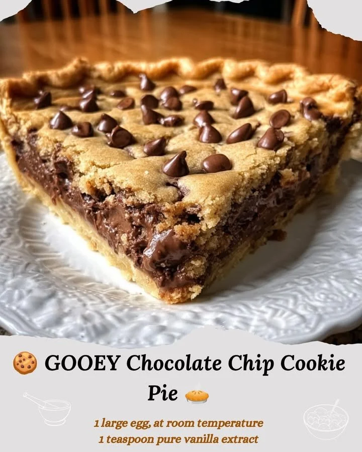 Delicious gooey chocolate chip cookie pie fresh out of the oven