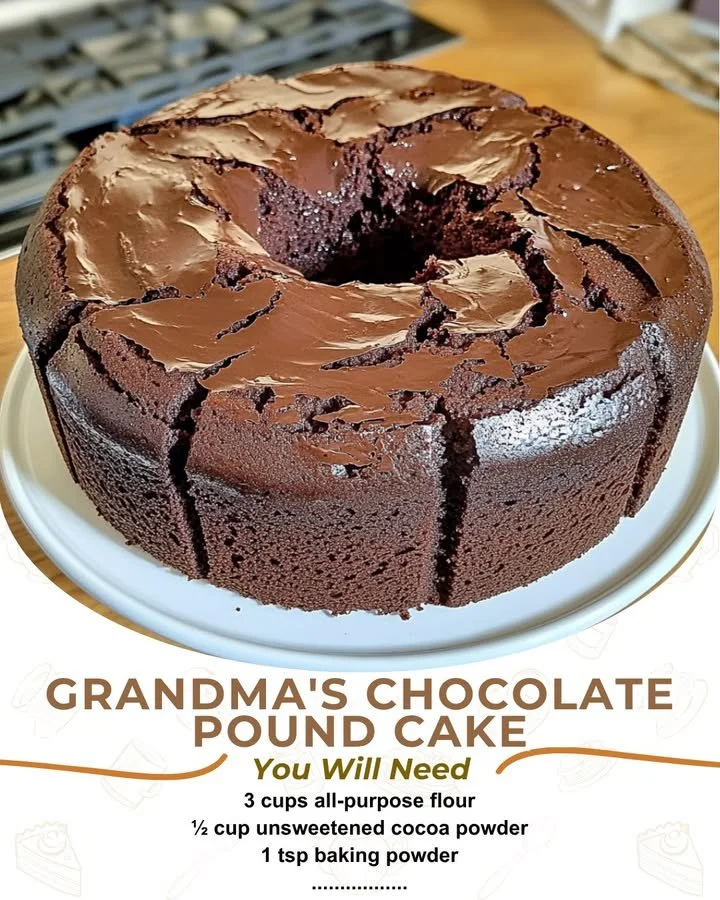 Delicious slice of Grandma's chocolate pound cake on a plate
