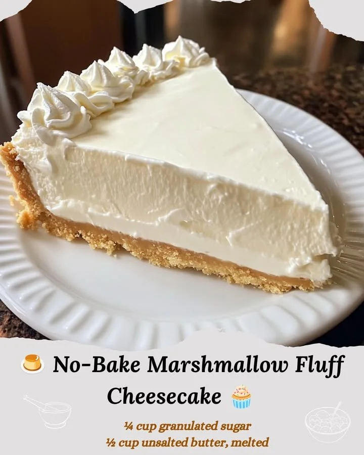 Delicious No-Bake Marshmallow Fluff Cheesecake topped with whipped cream