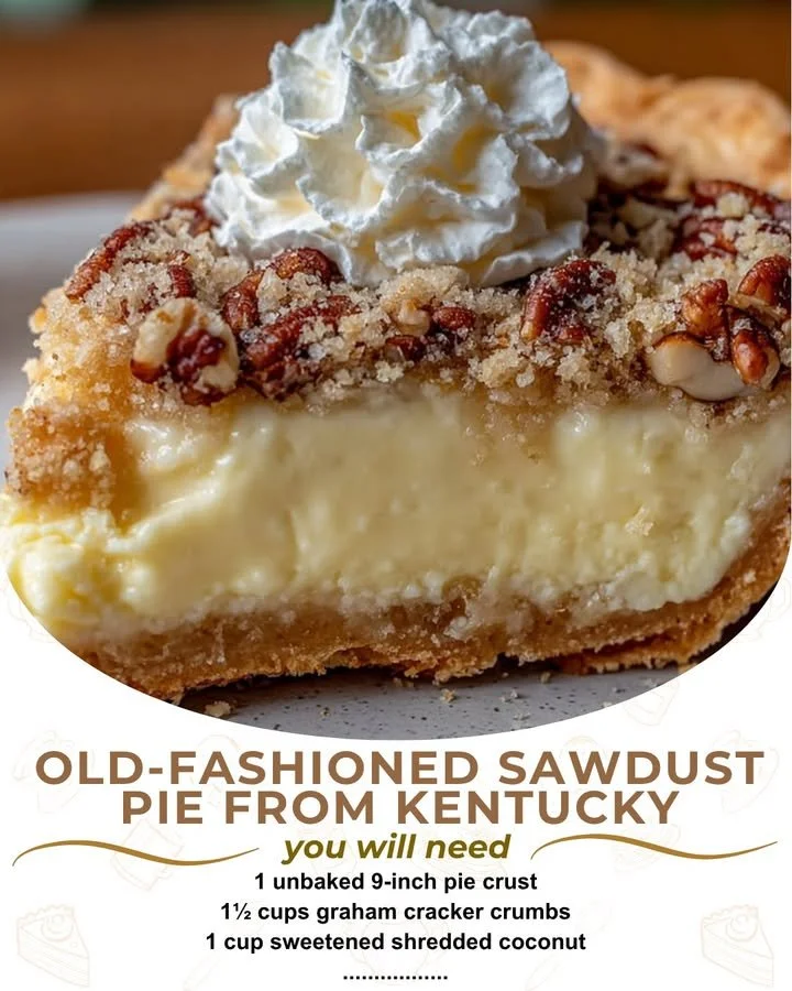 Old-fashioned Kentucky Sawdust Pie on a rustic wooden table.