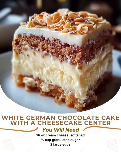 White German Chocolate Cake with a cheesecake center and chocolate frosting