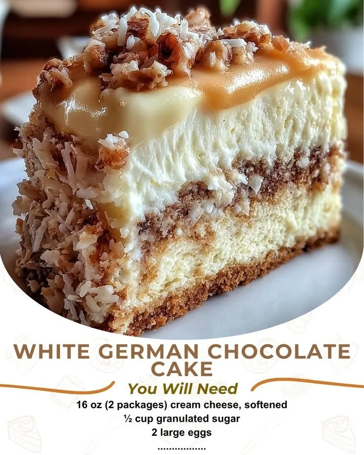 White German Chocolate Cake with Cheesecake Center served on a plate