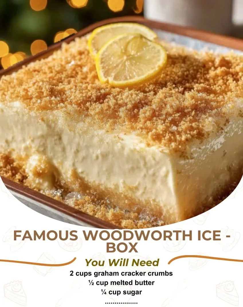Delicious Woolworth Icebox Cheesecake topped with whipped cream and berries.